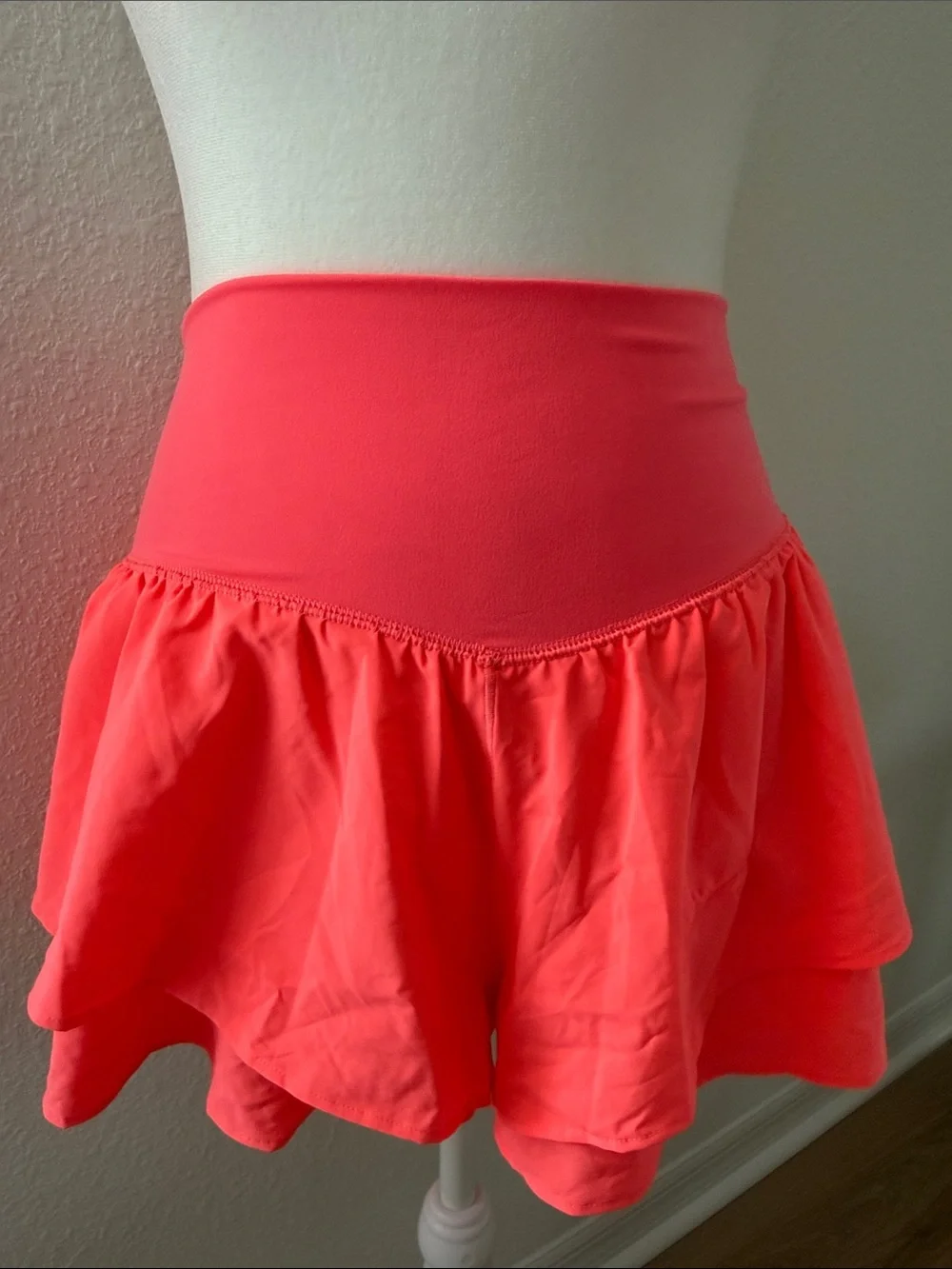 aerie Coral High-Waist Skater Skirt